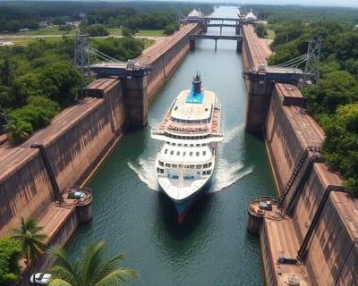 Panamakanal-Schleusen mit Kreuzfahrtschiff