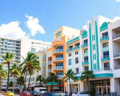 Miami South Beach Art-Deco-Gebäude mit Palmen