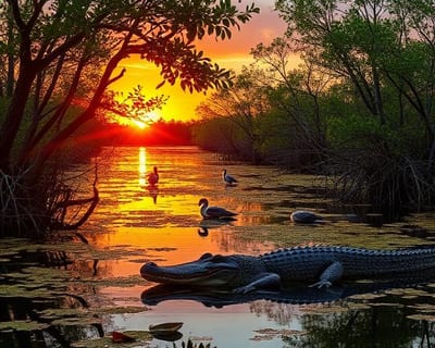 Florida Everglades Sumpflandschaft bei Sonnenuntergang