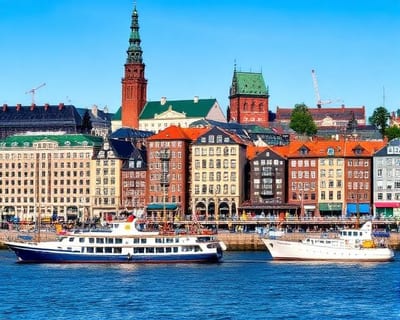 Nordeuropäische Hafenstadt mit historischen Gebäuden