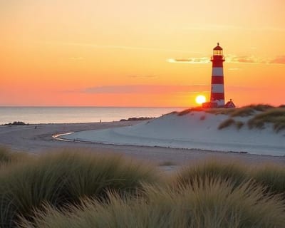 Ostseeküste mit Leuchtturm und Dünenlandschaft
