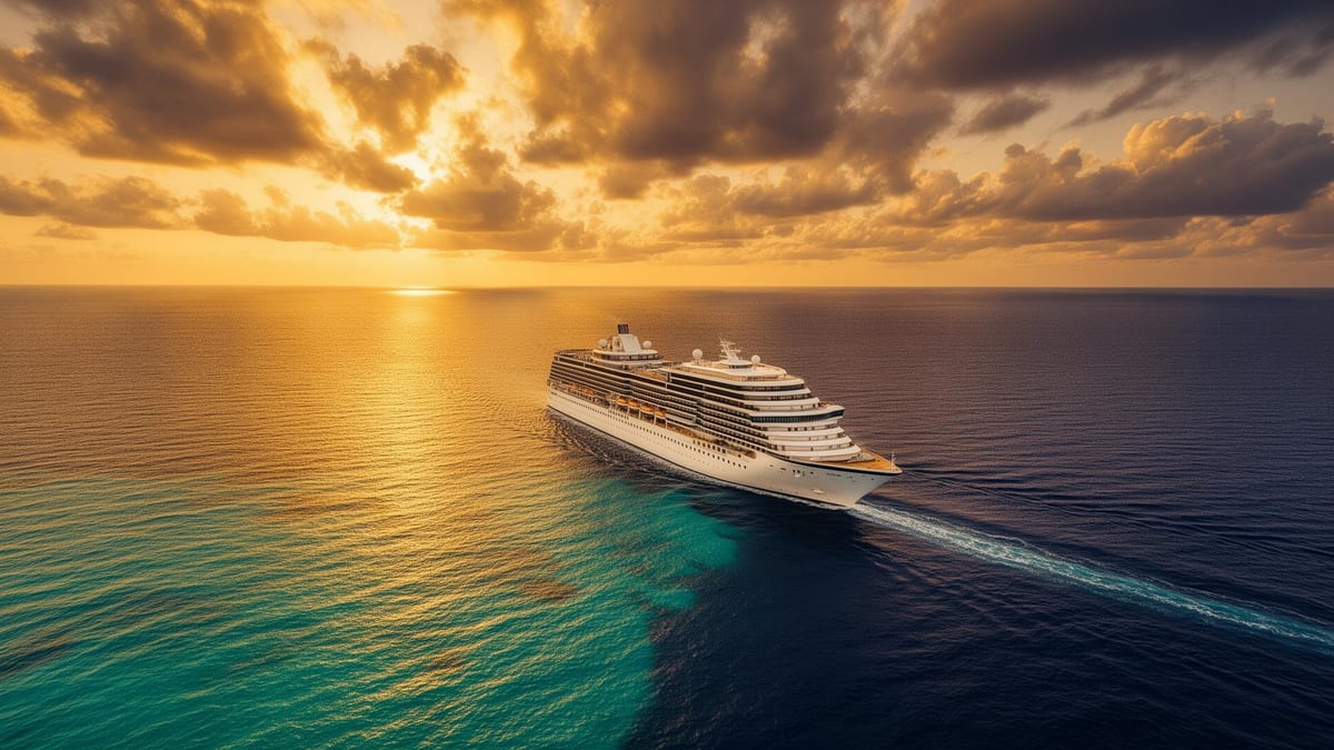 Kreuzfahrtschiff auf dem Meer bei Sonnenuntergang